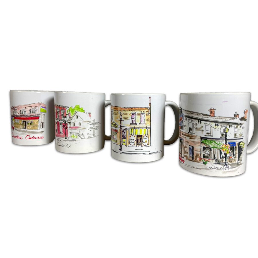 DundasDowntownGroup_watercolourMugs Dundas Downtown Group of Mugs