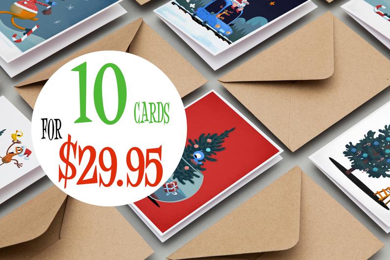 10 Holiday Greeting Cards Pack