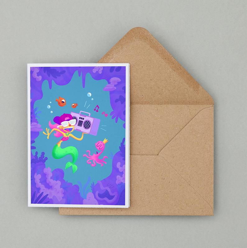 il_794xN.2542880385_f5g5 Mermaid Greeting Card - Peanut Butter and Friends