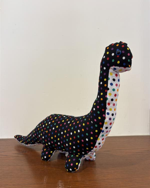 Auntie-Sugar-Creations-AS-04 Black Rainbow Polka Dot Brontosaurus Dinosaur (Auntie Sugar)