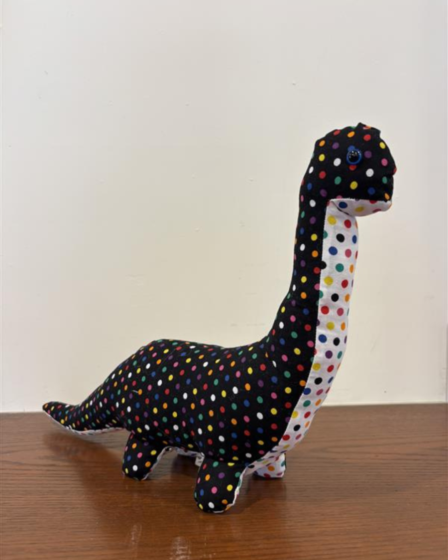 Black Rainbow Polka Dot Brontosaurus Dinosaur (Auntie Sugar)